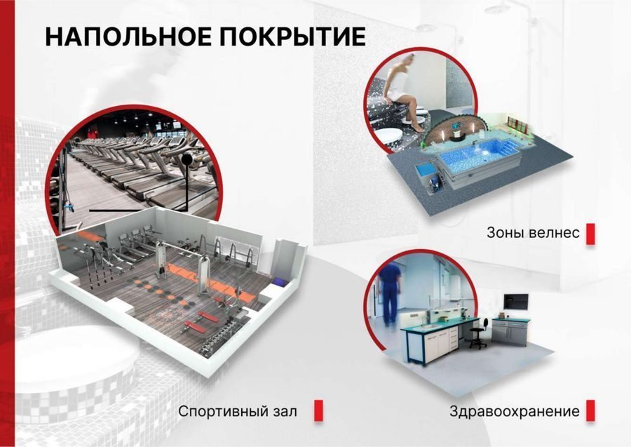 Напольное ПВХ-покрытие для спортзалов, велнес-зон и медицины